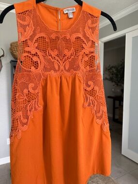 Chelsea28 Orange Sleeveless Mini Dress with Lace Yoke